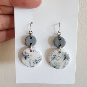 Floral Gray and White Dangle Earrings